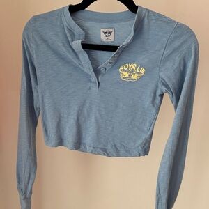 Boys Lie Pale Blue Cropped Henley with Yellow Logo